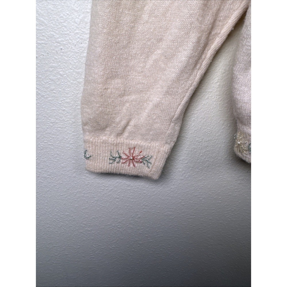 Vintage Hand Beaded Cardigan Sweater Size Small Medium 46 Floral Classic Knit‎ - Picture 4 of 16